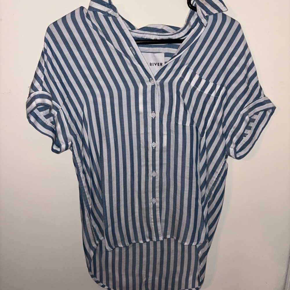 Lola River Blue and White Striped Short Sleeve Top